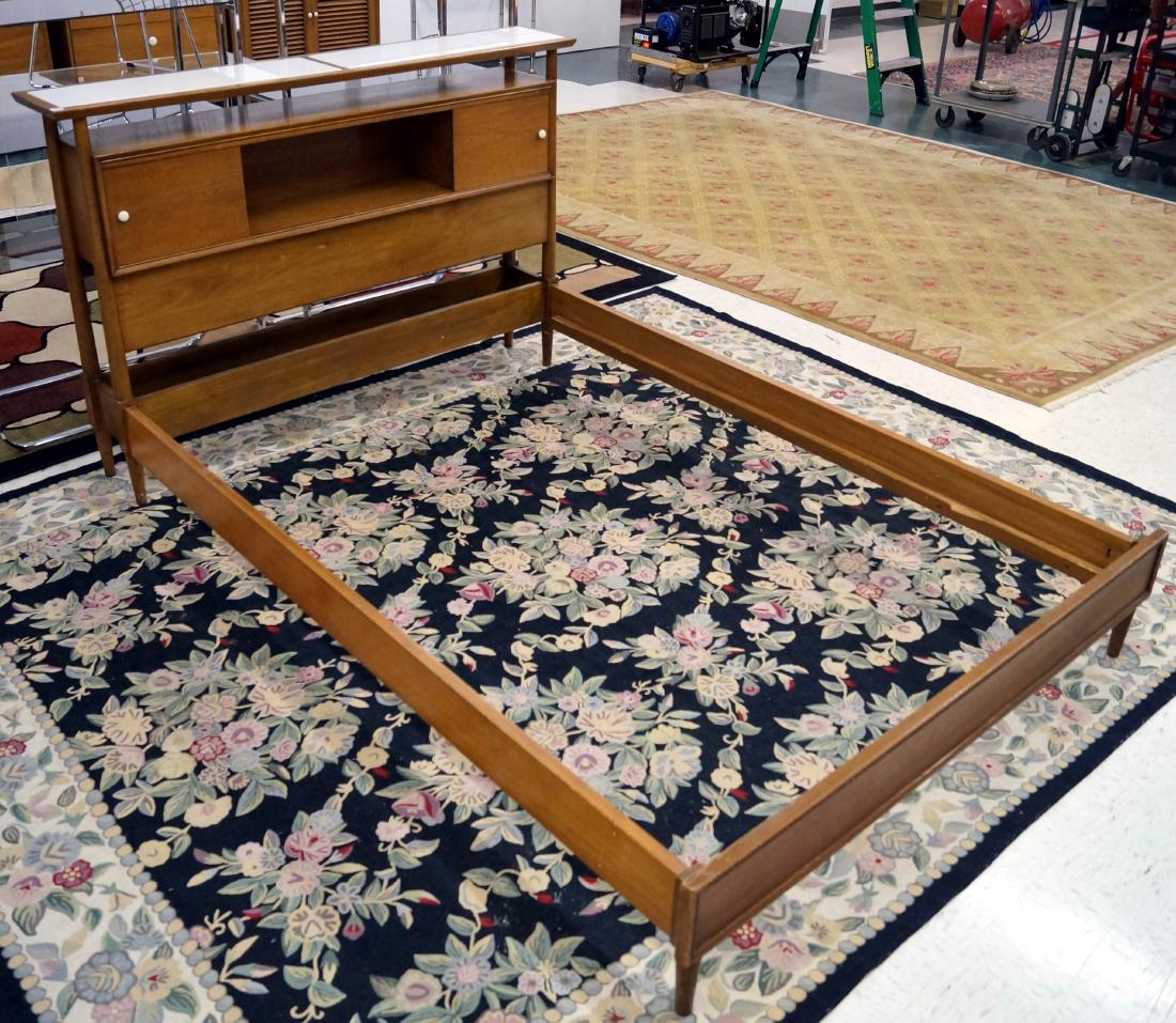 FULL SIZE WALNUT BED WITH GLASS INSET HEADBOARD. HEIGHT (1 of 1)
