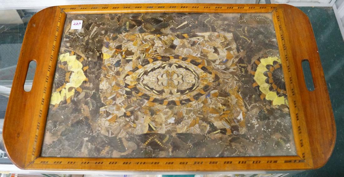 ART DECO BRAZILIAN BUTTERFLY WING TRAY, LABELED. 15 1/4 (1 of 2)