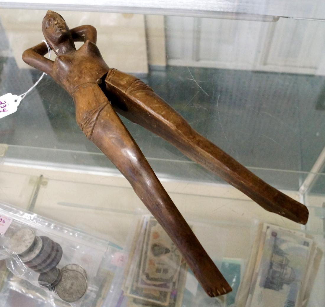 VINTAGE FOLK ART CARVED WOOD LADY NUT CRACKER. LENGTH (1 of 2)