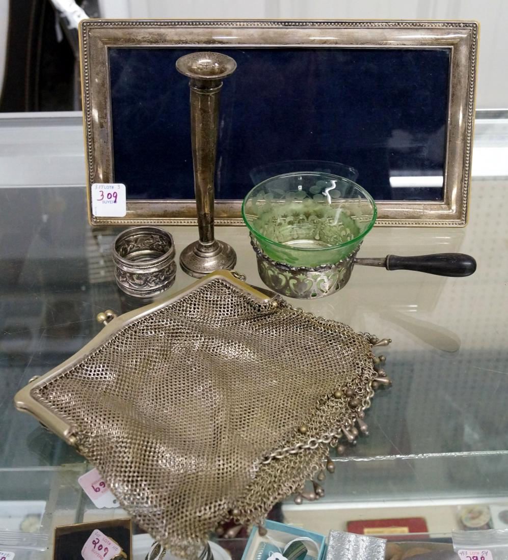 LOT ASSORTED SILVER AND SILVER PLATE INCLUDING PURSES, (1 of 3)