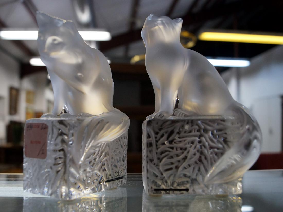 LOT (2) LALIQUE, FRANCE, CRYSTAL CAT FIGURES, SIGNED (1 of 2)