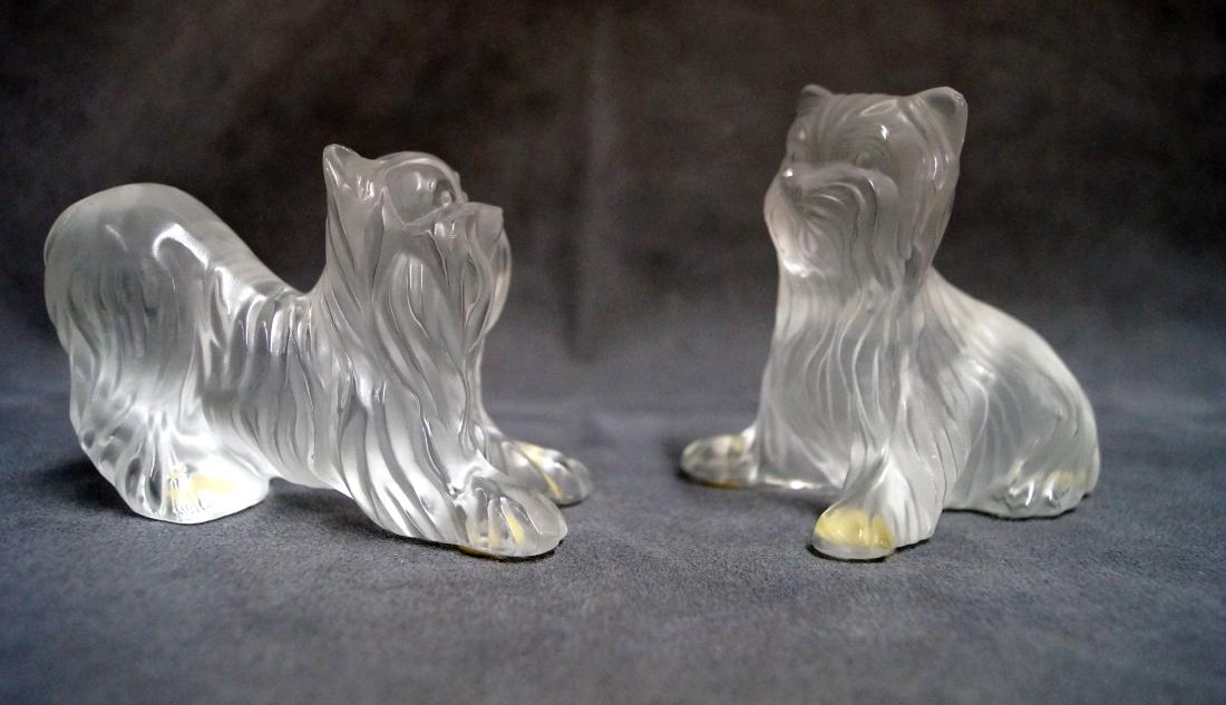 LOT (2) LALIQUE, FRANCE CRYSTAL YORKIE DOG FIGURES, (1 of 2)