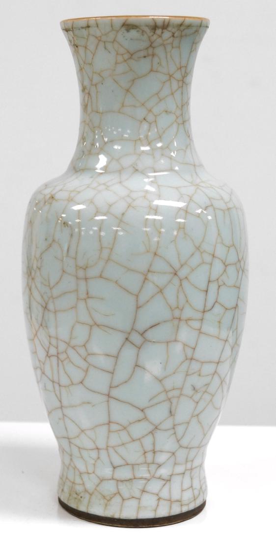CHINESE CELADON CRACKLE GLAZE VASE, MOUNTED AS A LAMP, (1 of 2)