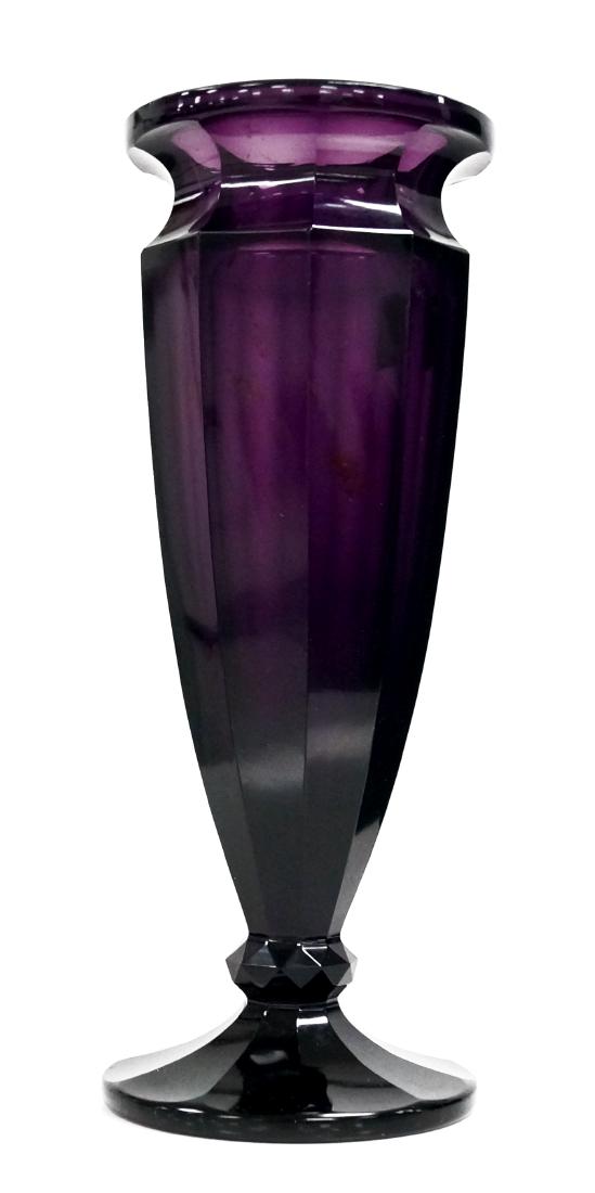 BOHEMIAN CUT AMETHYST GLASS VASE. HEIGHT 11 1/2" (TINY (1 of 1)