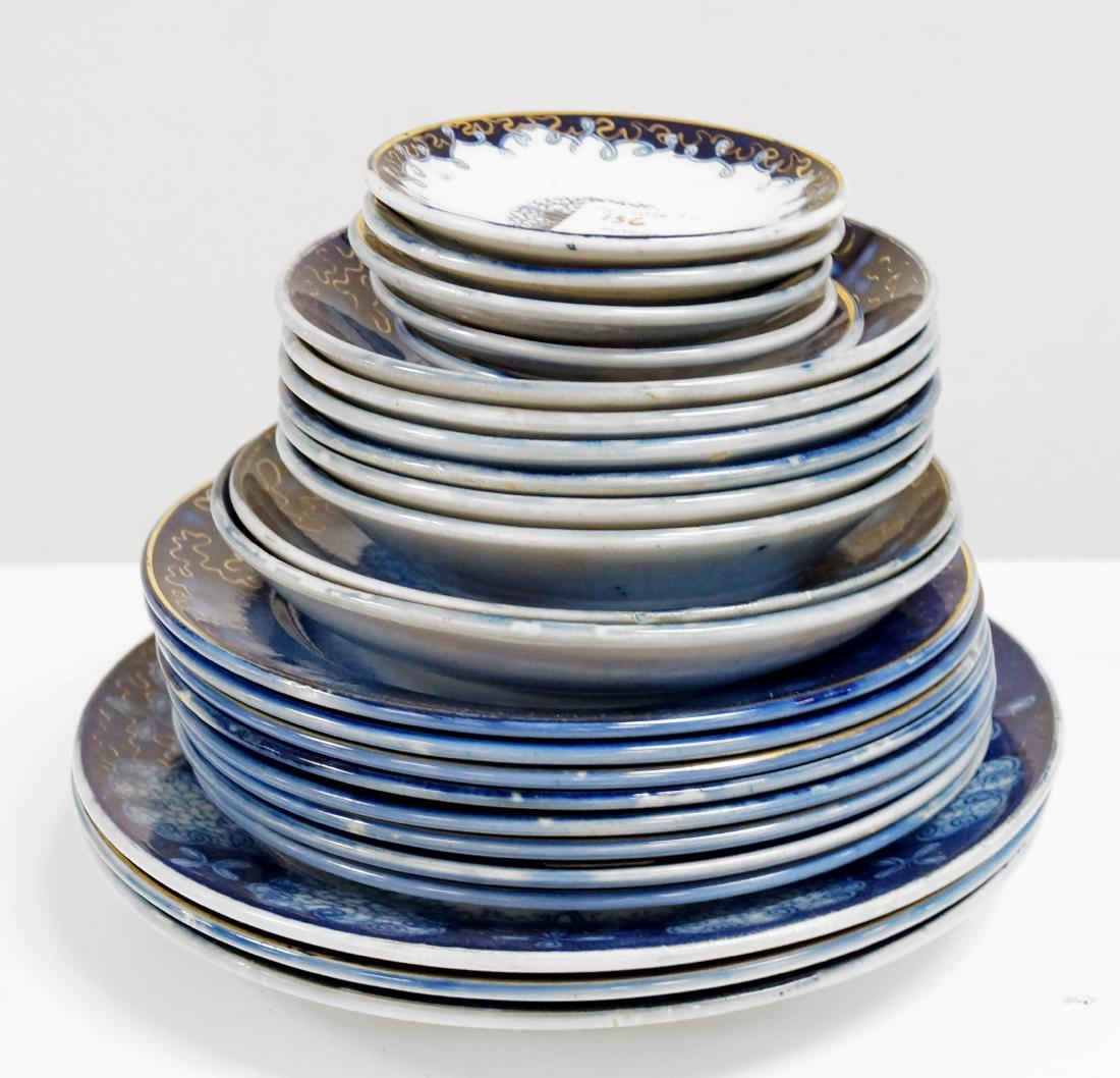 SET (24) GERMAN GILT DECORATED FLOW BLUE INCLUDING (5) (1 of 2)