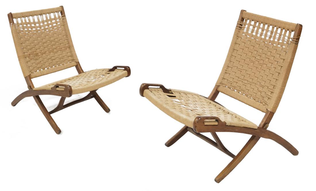 PAIR HANS WEGNER STYLE DANISH ROPE FOLDING CHAIRS (1 of 1)