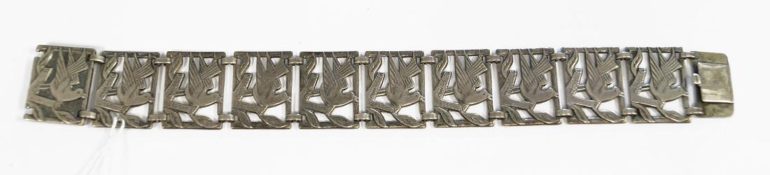 STERLING RETICULATED BIRD PANEL LINK BRACELET. LENGTH (1 of 2)