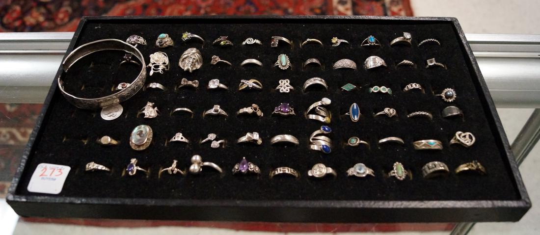 ASSORTED LOT INCLUDING (66) STERLING AND SILVER RINGS, (1 of 4)