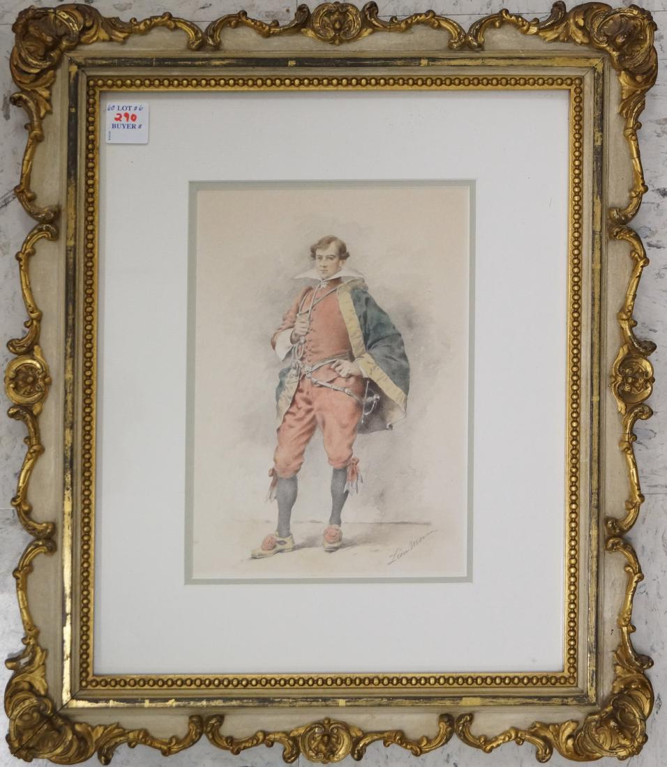 LEON MORAN (AMERICAN 1864-1941), WATERCOLOR, STANDING: LEON MORAN (AMERICAN 1864-1941), WATERCOLOR, STANDING DANDY, SIGNED. SIGHT 9 1/2 X 6 1/2"; FRAMED AND GLAZED-18 1/2 X 15"