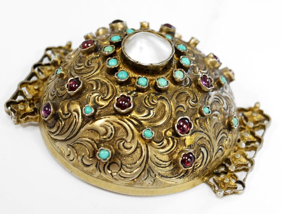VICTORIAN RENAISSANCE REVIVAL GILT SILVER SLIDE WITH: VICTORIAN RENAISSANCE REVIVAL GILT SILVER SLIDE WITH MOTHER-OF-PEARL. LENGTH 3 1/8"; WIDTH 2 1/2"; GROSS WEIGHT 1.44 OZT