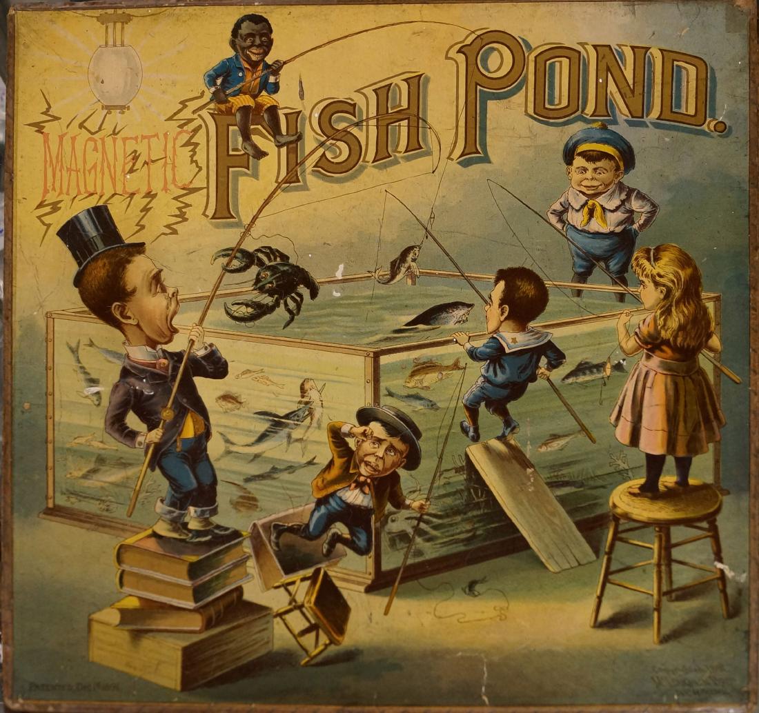 MCLOUGHLIN BROS "MAGNETIC FISH POND" GAME. 14 1/4 X 14 (1 of 3)