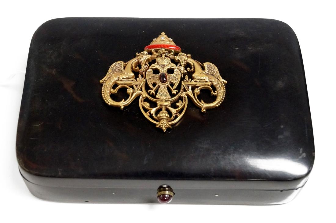 FABERGE/HENRIK WIGSTROM TORTOISE SHELL BOX WITH GILT 88 (1 of 5)