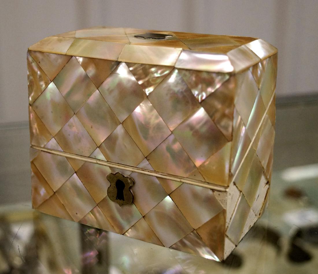 VICTORIAN MOTHER-OF-PEARL INLAID CASED COLOGNE BOTTLE (1 of 2)