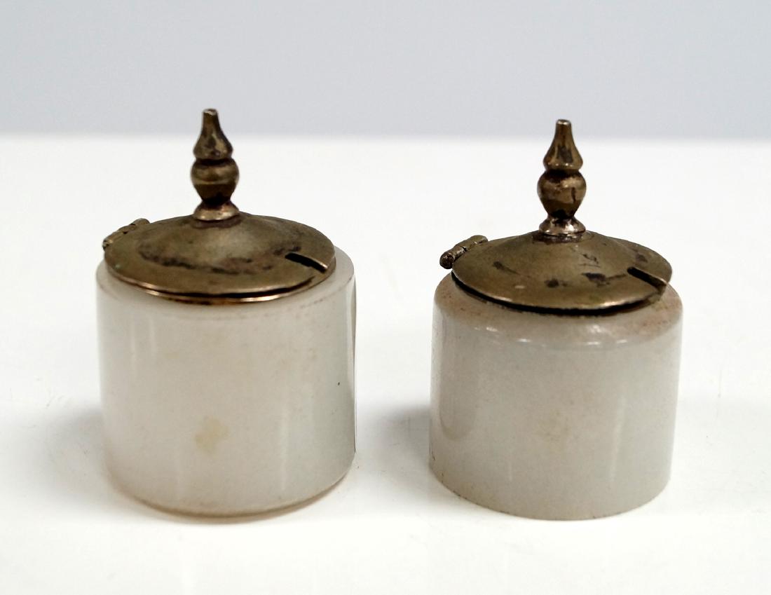 PAIR CHINESE WHITE JADE AND SILVER CONDIMENTS, SIGNED (1 of 1)
