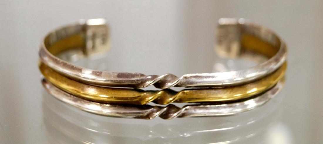 MEXICAN TAXCO 925 SILVER AND BRASS CUFF BRACELET, (1 of 1)