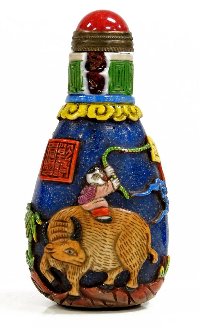 CHINESE CARVED AND HAND DECORATED PEKING GLASS SNUFF (1 of 1)