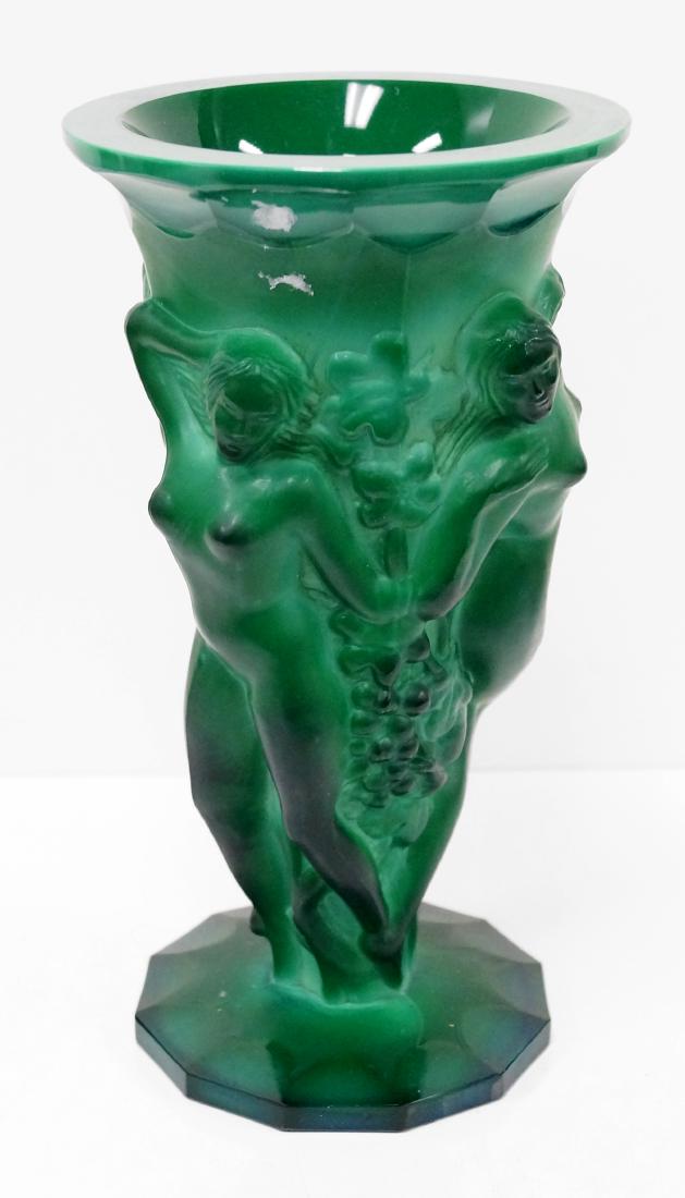 CZECHOSLOVAKIA ART NOUVEAU STYLE MALACHITE GLASS VASE. (1 of 1)
