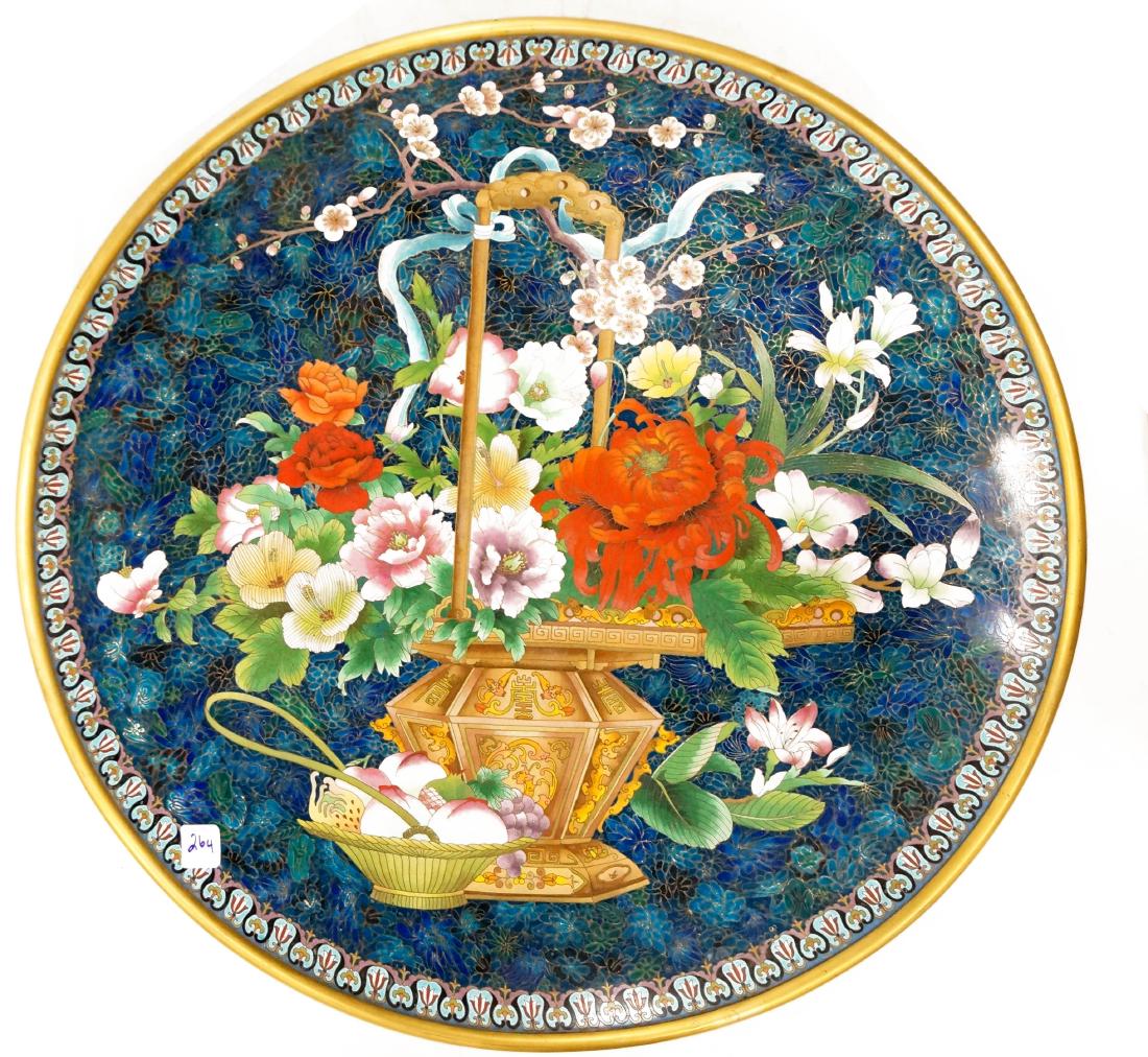 LARGE CHINESE CLOISONNE CHARGER ON STAND, PEOPLES (1 of 1)