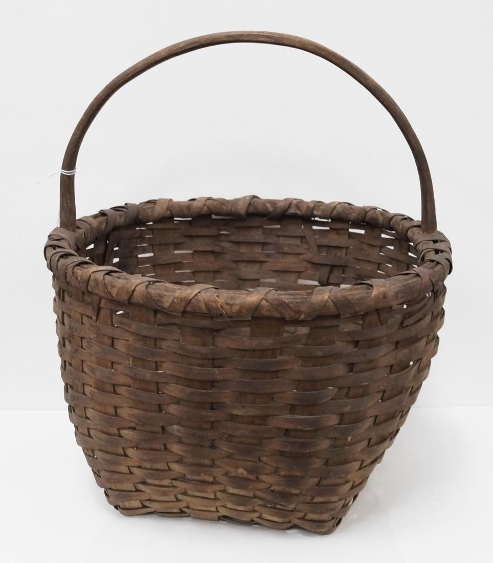 ANTIQUE SPLINT ASH EGG BASKET. HEIGHT 15"; DIAMETER 13" (1 of 1)