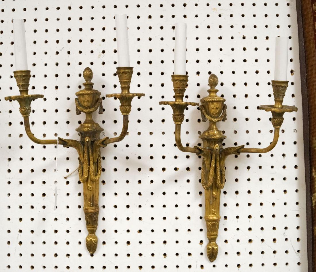 PAIR FRENCH EMPIRE STYLE BRASS SCONCES. HEIGHT 18" (1 of 1)