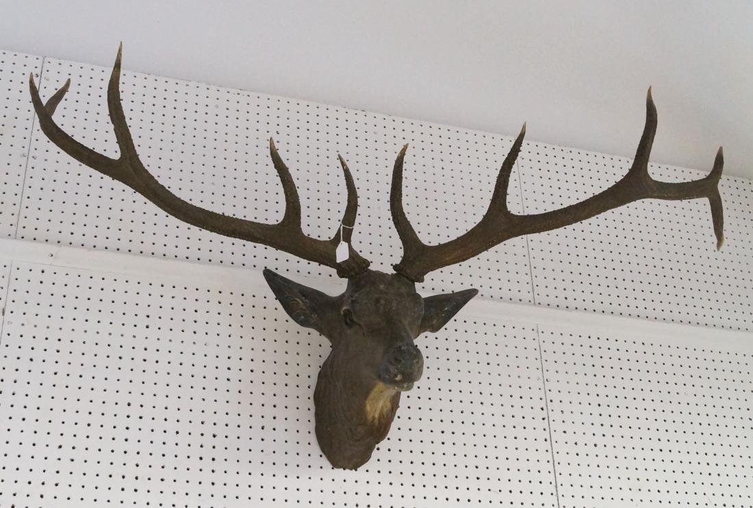 VERY LARGE BLACK FOREST STYLE CAST METAL STAG WITH REAL (1 of 2)