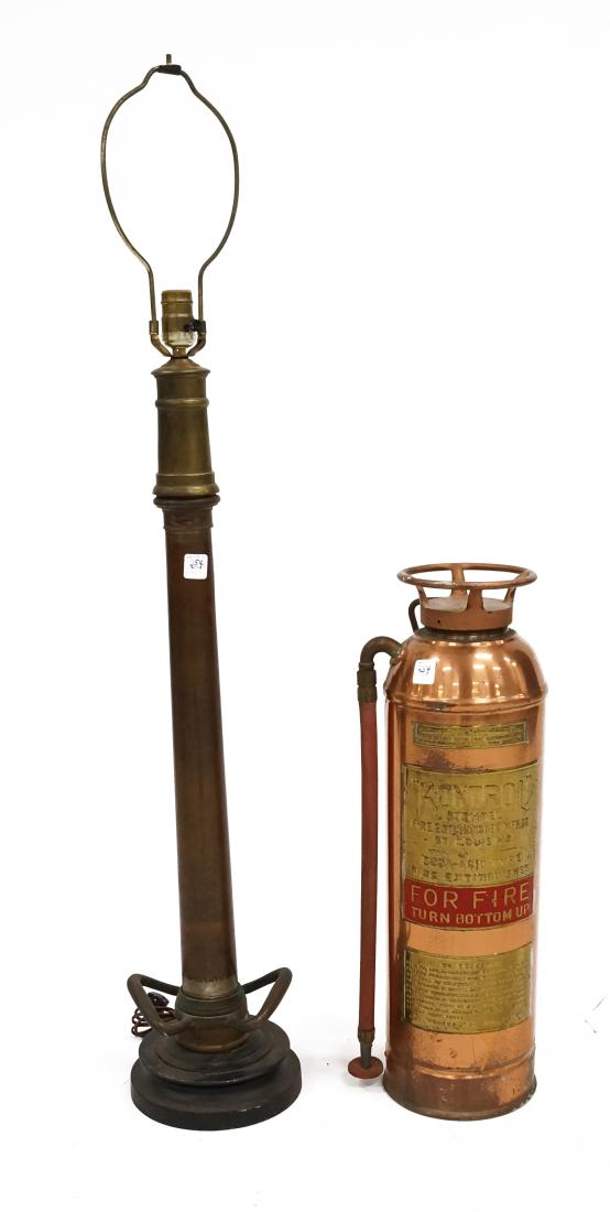 LOT (2) COPPER FIRE EXTINGUISHER AND FIREMAN'S NOZZLE, (1 of 1)