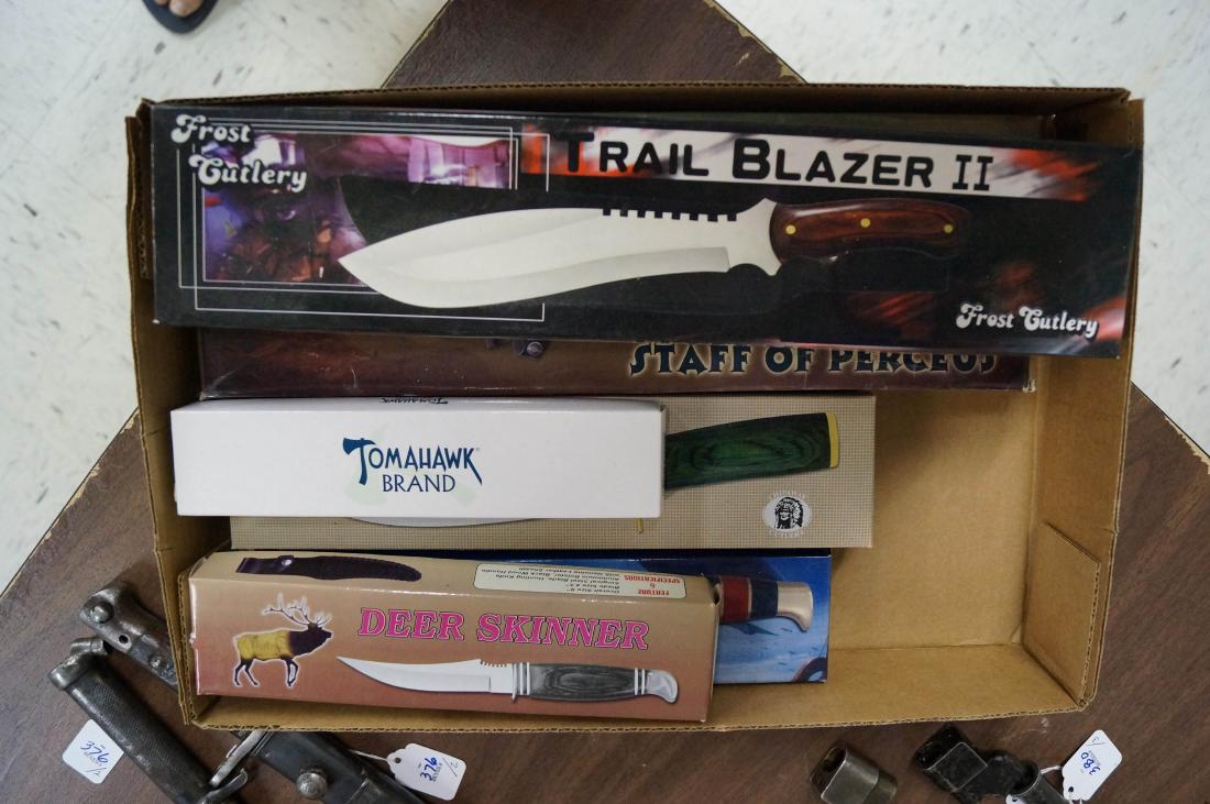 LOT (6) ASSORTED CUSTOM KNIVES INCLUDING FROST CUTLERY,: LOT (6) ASSORTED CUSTOM KNIVES INCLUDING FROST CUTLERY, CHIPAWAY AND TOMAHAWK (NIB)