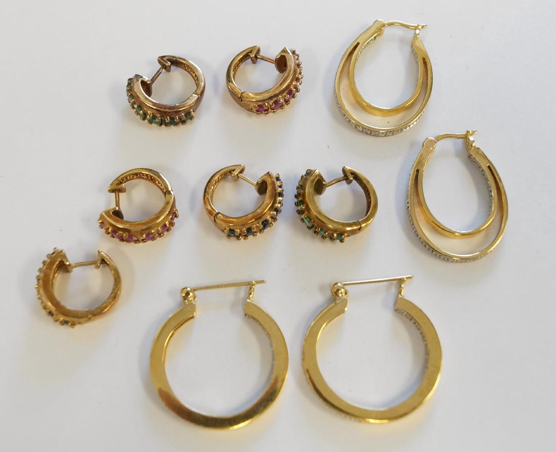 LOT (5) PAIR GILT STERLING HOOP EARRINGS INCLUDING (3) (1 of 2)