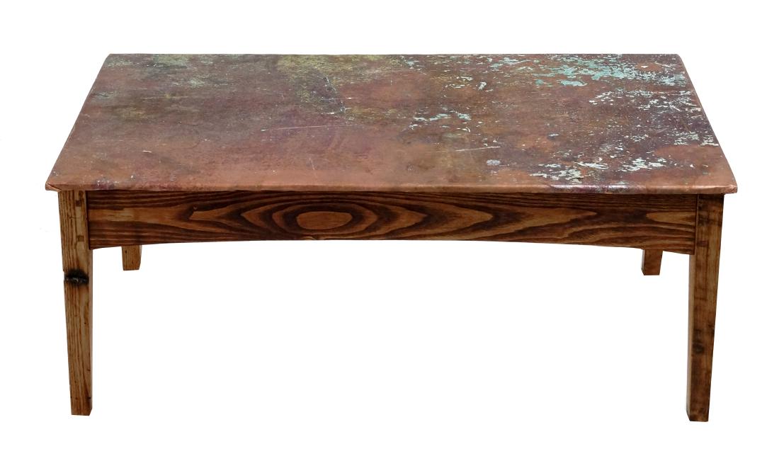 CRAFTSMAN OAK AND COPPER TOP COFFEE TABLE (1 of 2)