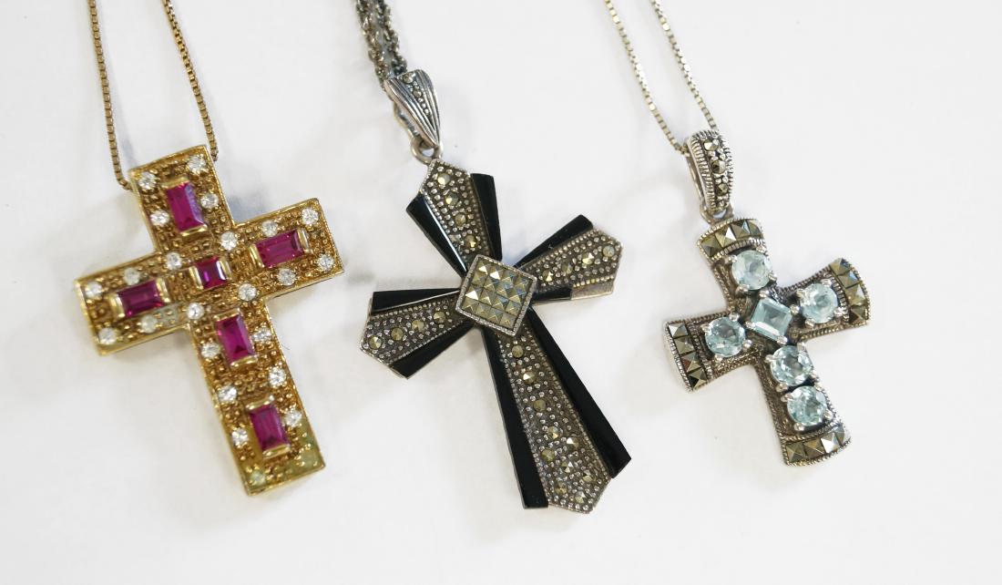 LOT (3) STERLING AND GEM SET INCLUDING CRYSTAL, (1 of 1)