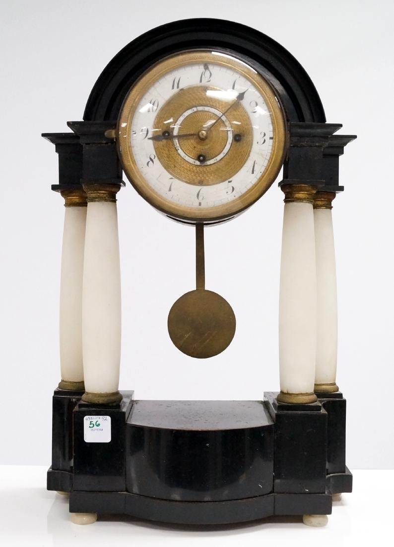 AUSTRIAN EBONIZED/ALABASTER PORTICO CLOCK, 19TH (1 of 2)