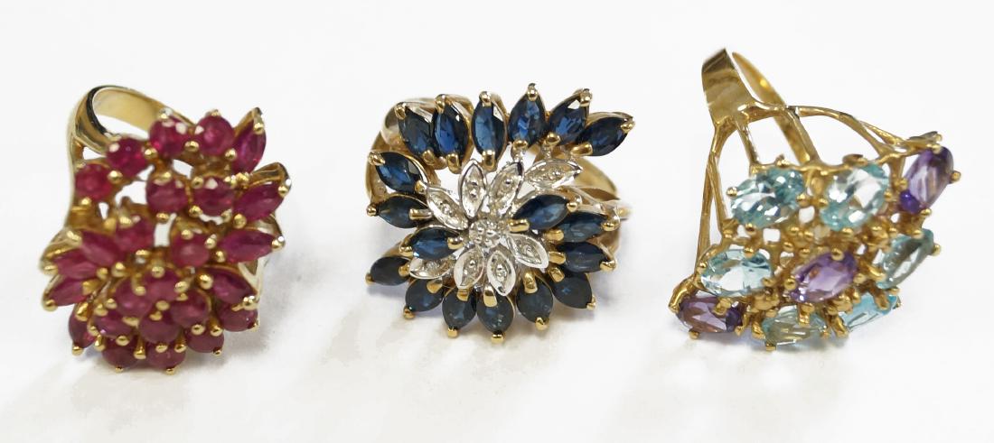 LOT (3) 10K YELLOW GOLD GEM-SET COCKTAIL RINGS (1 of 1)