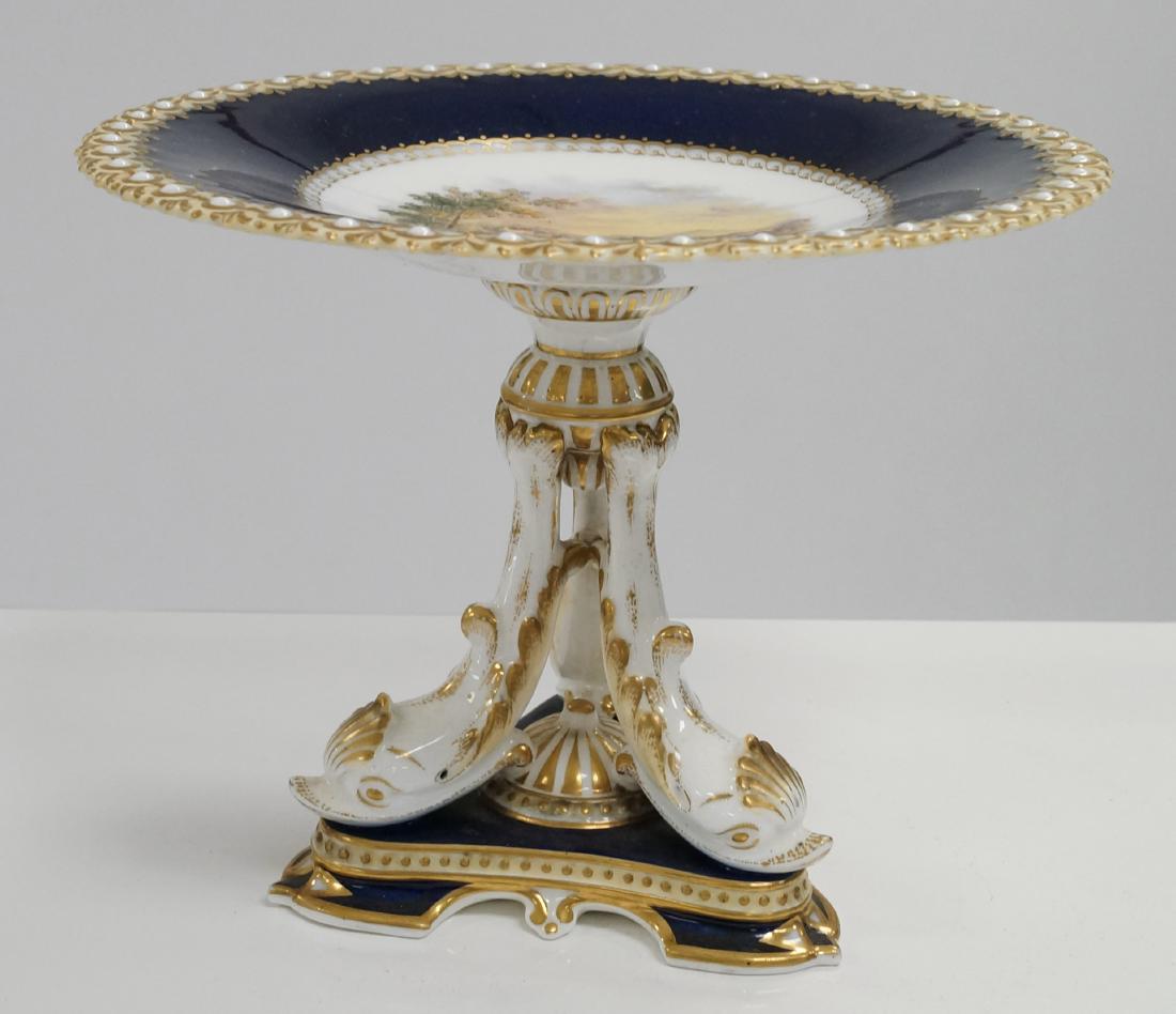 ENGLISH DECORATED PORCELAIN COMPOTE WITH DOLPHIN BASE (1 of 3)