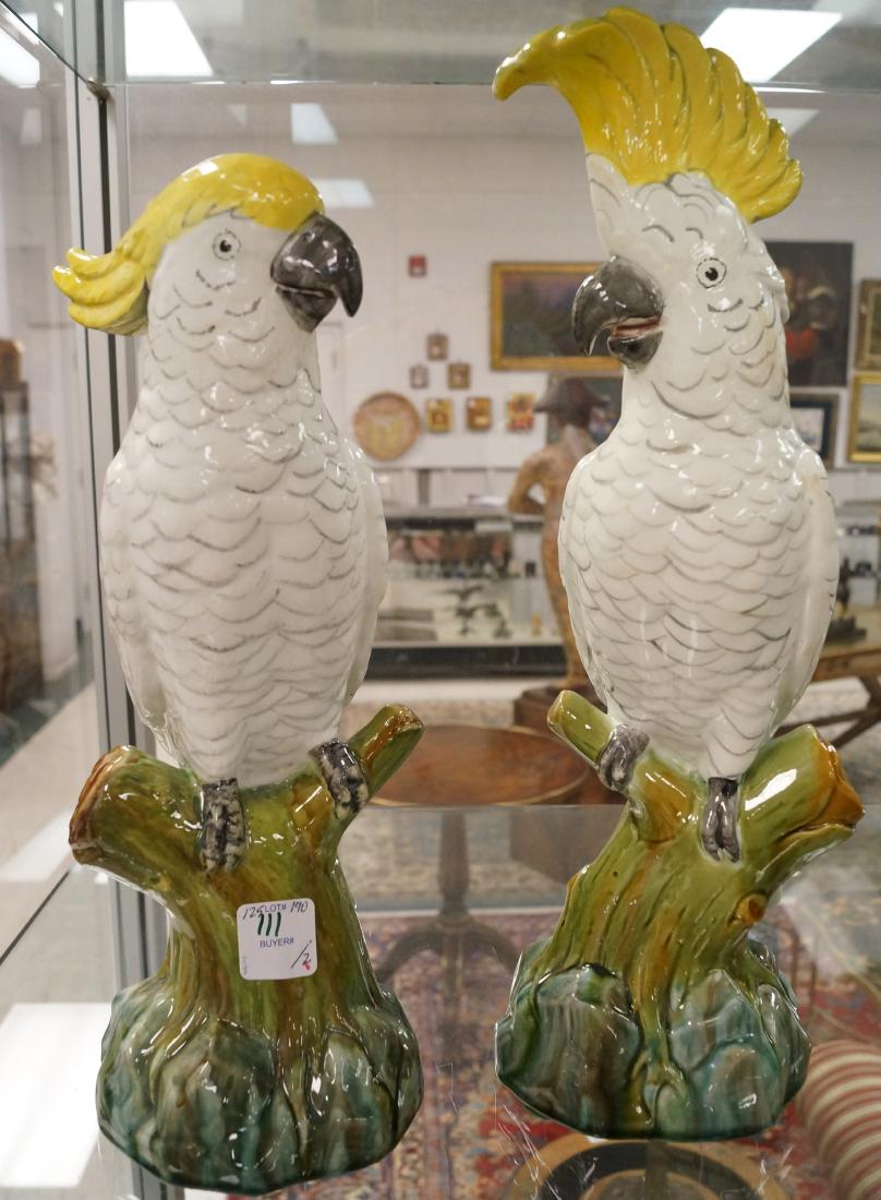 PAIR MINTON'S ENGLAND, MAJOLICA PARROTS, SIGNED. HEIGHT (1 of 2)