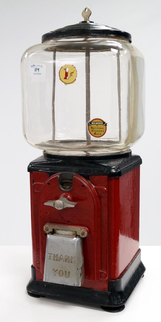 VINTAGE 1-CENT GUM BALL VENDING MACHINE. HEIGHT 17" (1 of 1)