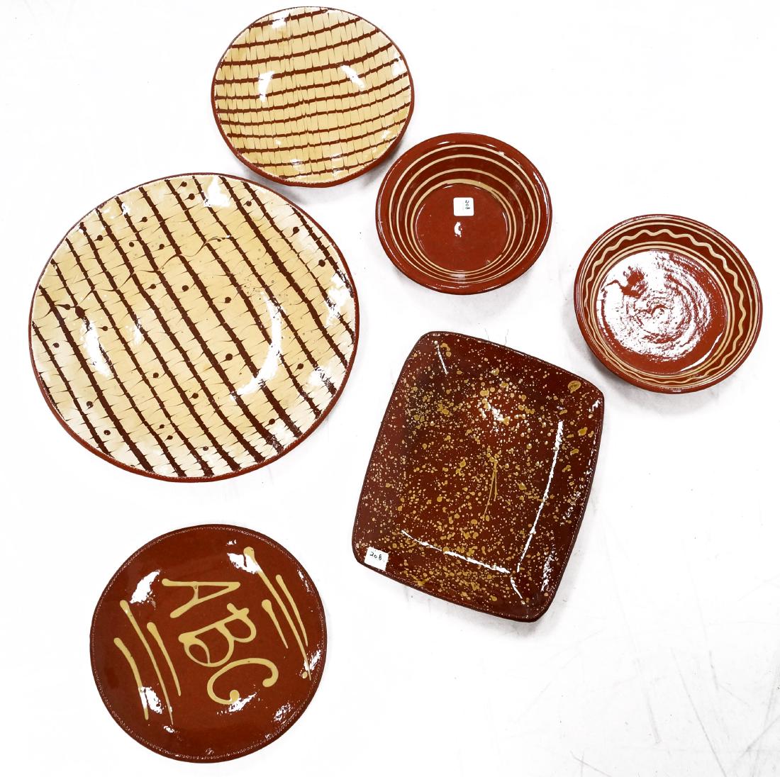 LOT (6) CONTEMPORARY SLIP DECORATED TERRA COTTA (1 of 1)