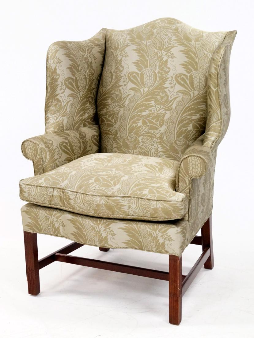 CHIPPENDALE STYLE CARVED MAHOGANY WING-BACK ARMCHAIR (1 of 1)