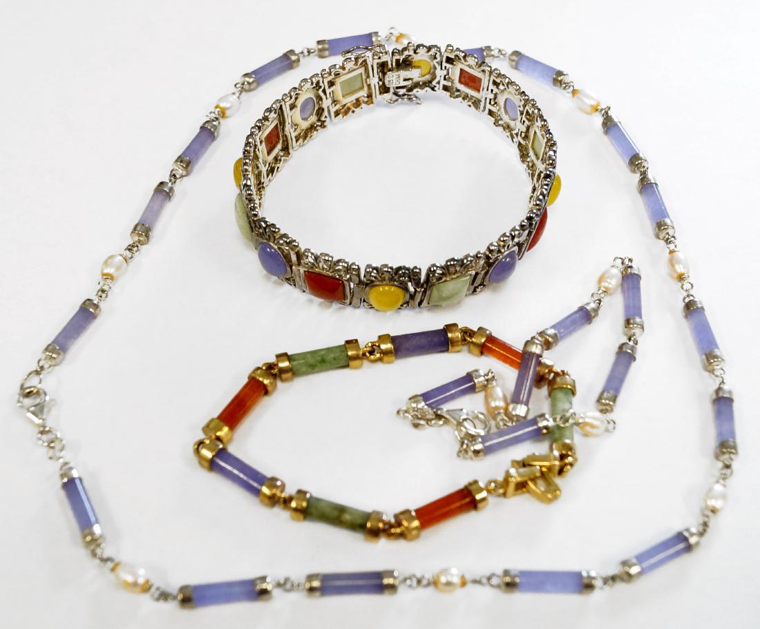 LOT (3) STERLING MIXED JADE AND FRESHWATER PEARL (1 of 1)