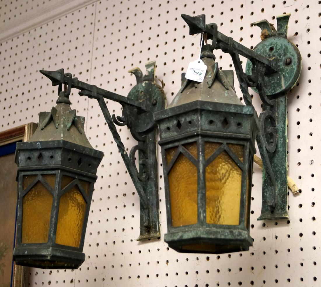 PAIR VINTAGE BRONZE RENAISSANCE STYLE LANTERNS WITH (1 of 1)