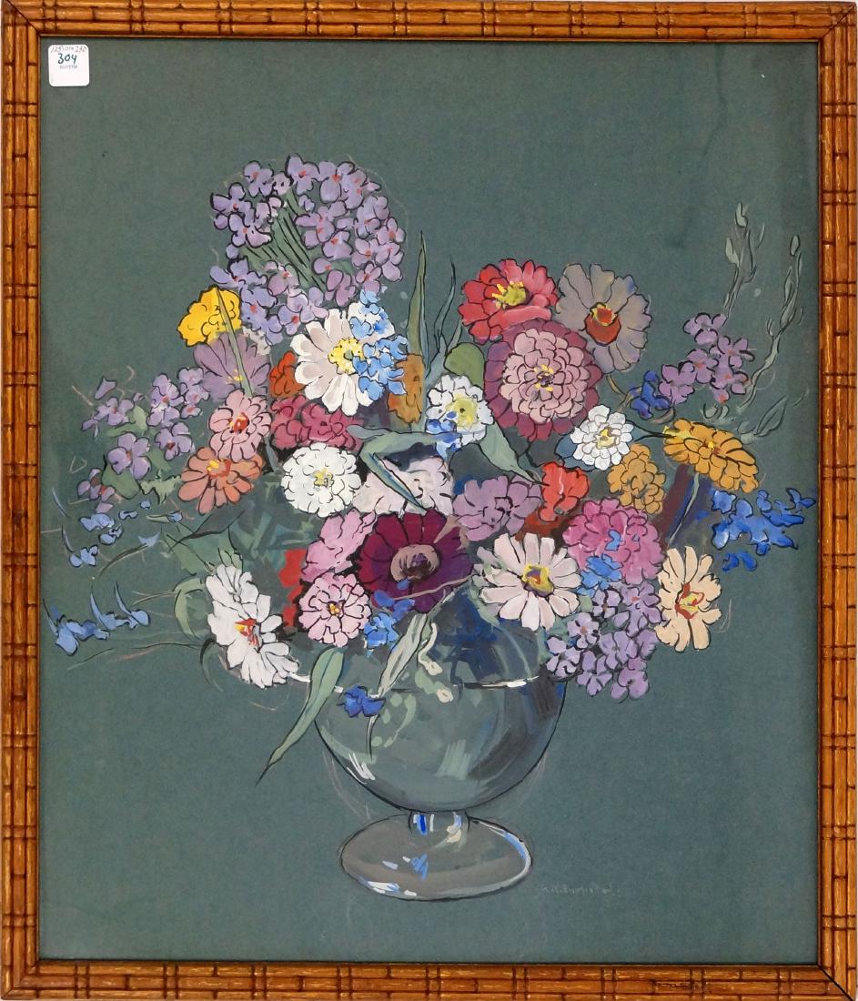 ALICE LAURA (RIGHTER) EDMISTON (AMERICAN 1874-1964),: ALICE LAURA (RIGHTER) EDMISTON (AMERICAN 1874-1964), GOUACHE, VASE OF FLOWERS, SIGNED. SIGHT 22 1/2 X 19 1/2"; FRAMED AND GLAZED-24 1/2 X 21 1/2"