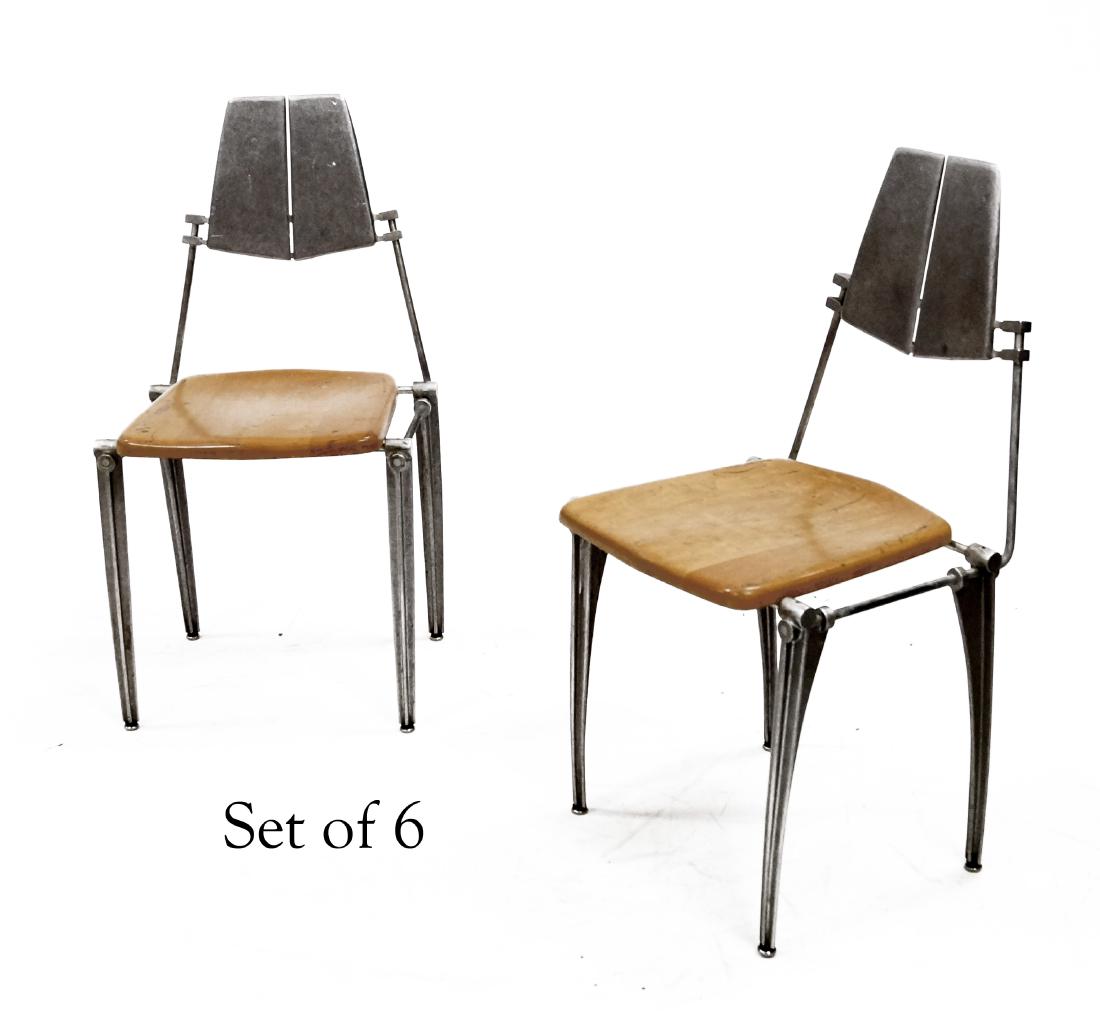 SET (6) INDUSTRIAL DESIGN ALUMINUM/BIRCH CHAIRS (1 of 1)