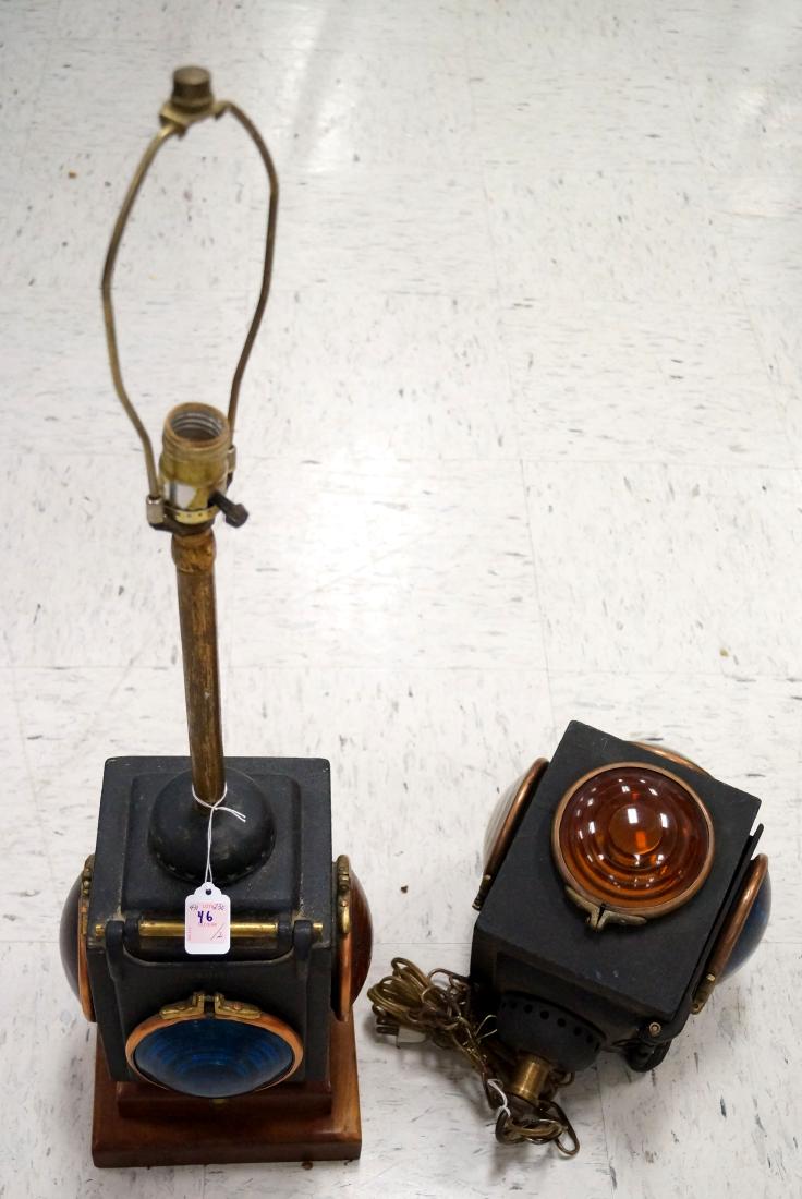 LOT (2) VINTAGE CAST IRON RR SIGNALS, MOUNTED AS TABLE (1 of 1)