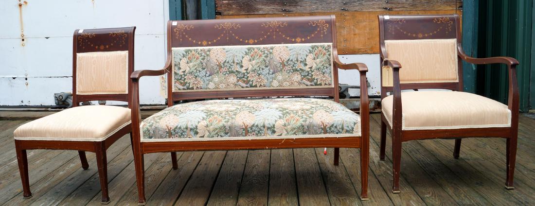 SET (3) FRENCH STYLE CARVED AND INLAID PARLOR SUITE, (1 of 1)