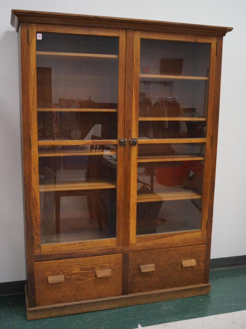 VINTAGE OAK-BOOKCASE/COLLECTOR CABINET. HEIGHT 72"; (1 of 1)