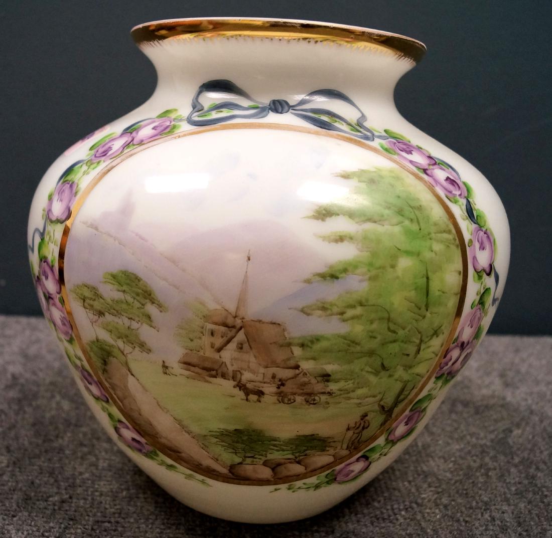 HAND PAINTED OPALINE GLASS VASE. HEIGHT 10": HAND PAINTED OPALINE GLASS VASE. HEIGHT 10"