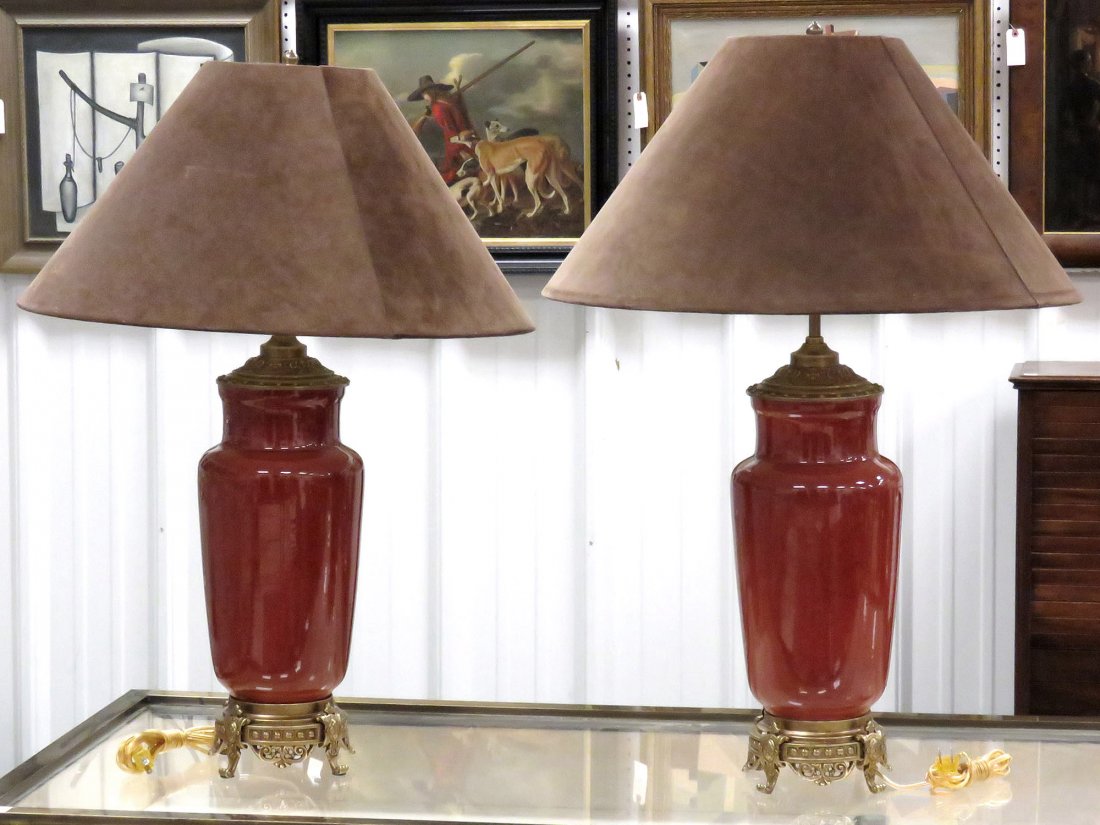 PAIR DECORATOR FRENCH STYLE FLAMBE PORCELAIN VASES, (1 of 5)