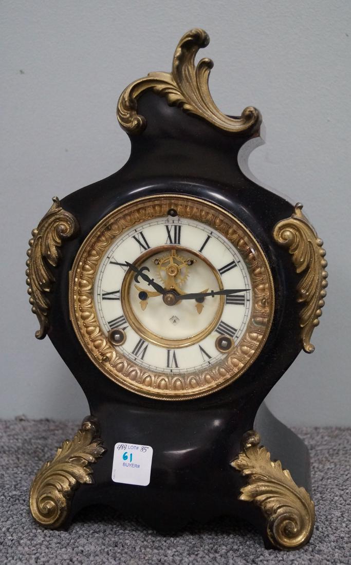ANSONIA GILT DECORATED IRON CASE MANTLE CLOCK WITH OPEN (1 of 1)