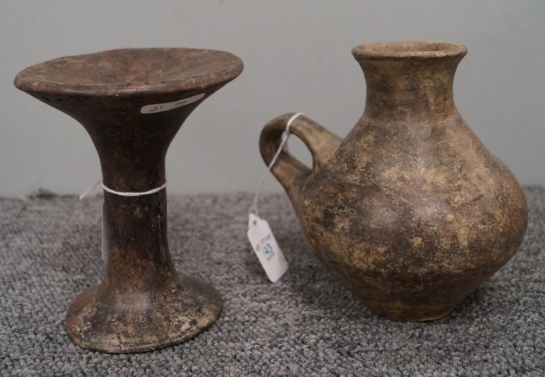 LOT (2) ETRUSCAN POTTERY INCLUDING SPOOL SHAPED STAND, (1 of 1)