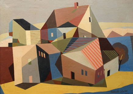 KENNETH STUBBS (AMERICAN 1907-1967) OIL ON CANVAS,: KENNETH STUBBS (AMERICAN 1907-1967) OIL ON CANVAS, PROVINCETOWN, SIGNED 1960. 16 1/2 X 22 1/2"; FRAMED 21 X 27" (EDGE RELINE)
