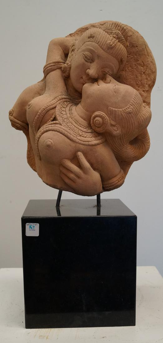 INDIAN CAST STONE RELIEF FRAGMENT OF LOVERS ON MARBLE (1 of 1)